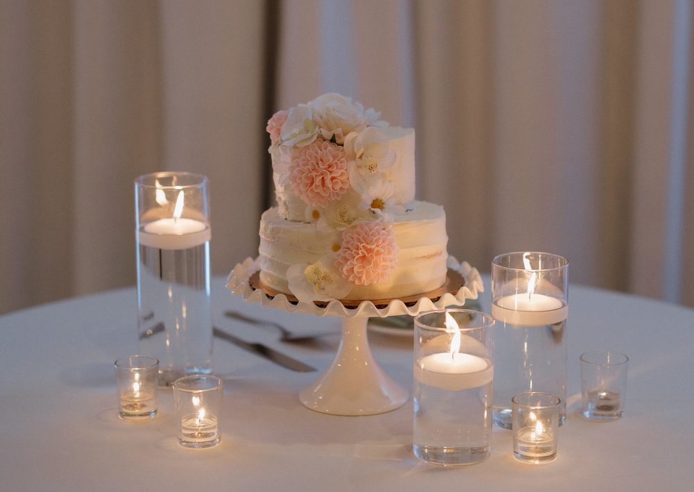 Wedding cake finished with soft blush floral accents